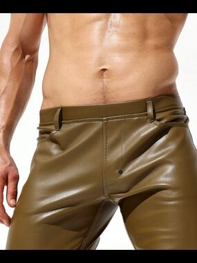 Men's Faux Leather Bruno Pants in Olive Small NWT